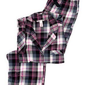 NWT Victorias Secret Flannel Long Pajama Set Size M Regular in Pink&Black Plaid